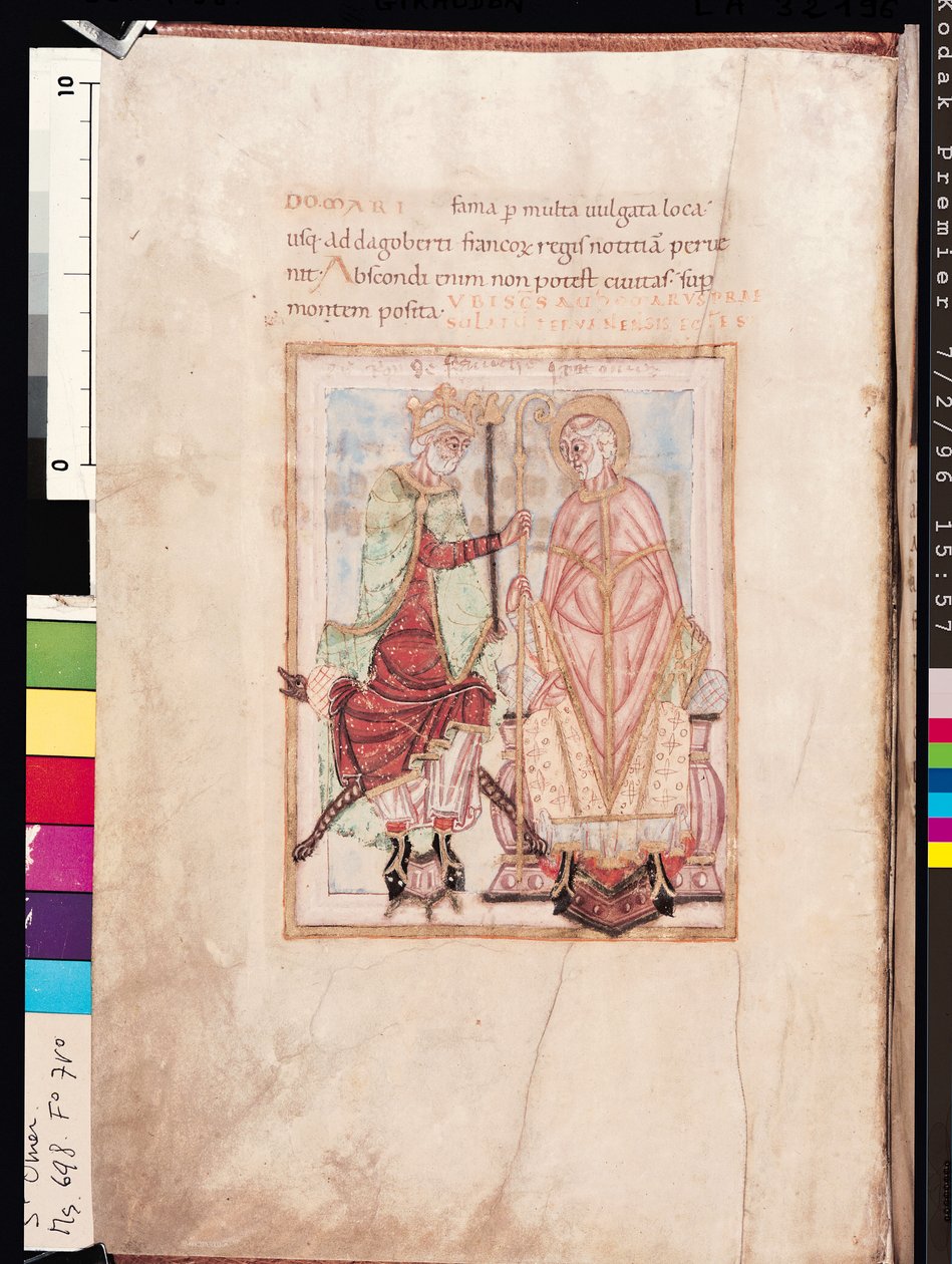 Ms 698 f.7v Dagobert I (609-39), Therouanne Piskoposu St. Audomarus Omer