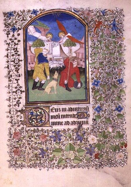 Ms 69 f.52r Besancon Saatler Kitabından (parşömen) çobanlara görünen iki melek by French School