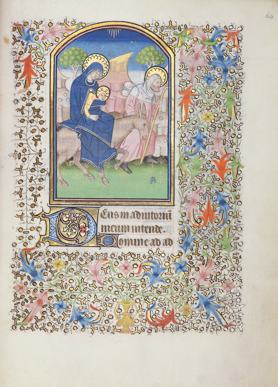 Ms 69 f.64r Kutsal Ailenin Uçuşu, Besancon Saatler Kitabından by French School