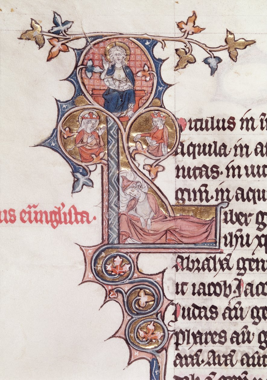 Ms 7 fol.199v İncil de Jean dEstampes'ten Jesse Ağacı'nı betimleyen, tarihlendirilmiş ilk L, 13.-14. yüzyıl by French School