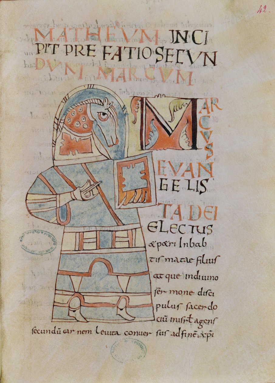 Bayan 8 f.42 Aziz Mark Evangelist by French School