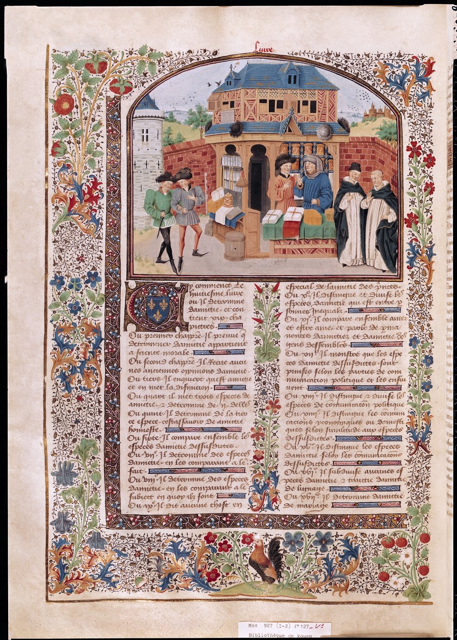 Ms 927 Fol.127v Etik, Politika ve Ekonomiden Üç Tür Dostluk, Aristoteles (MÖ 384-322) by French School