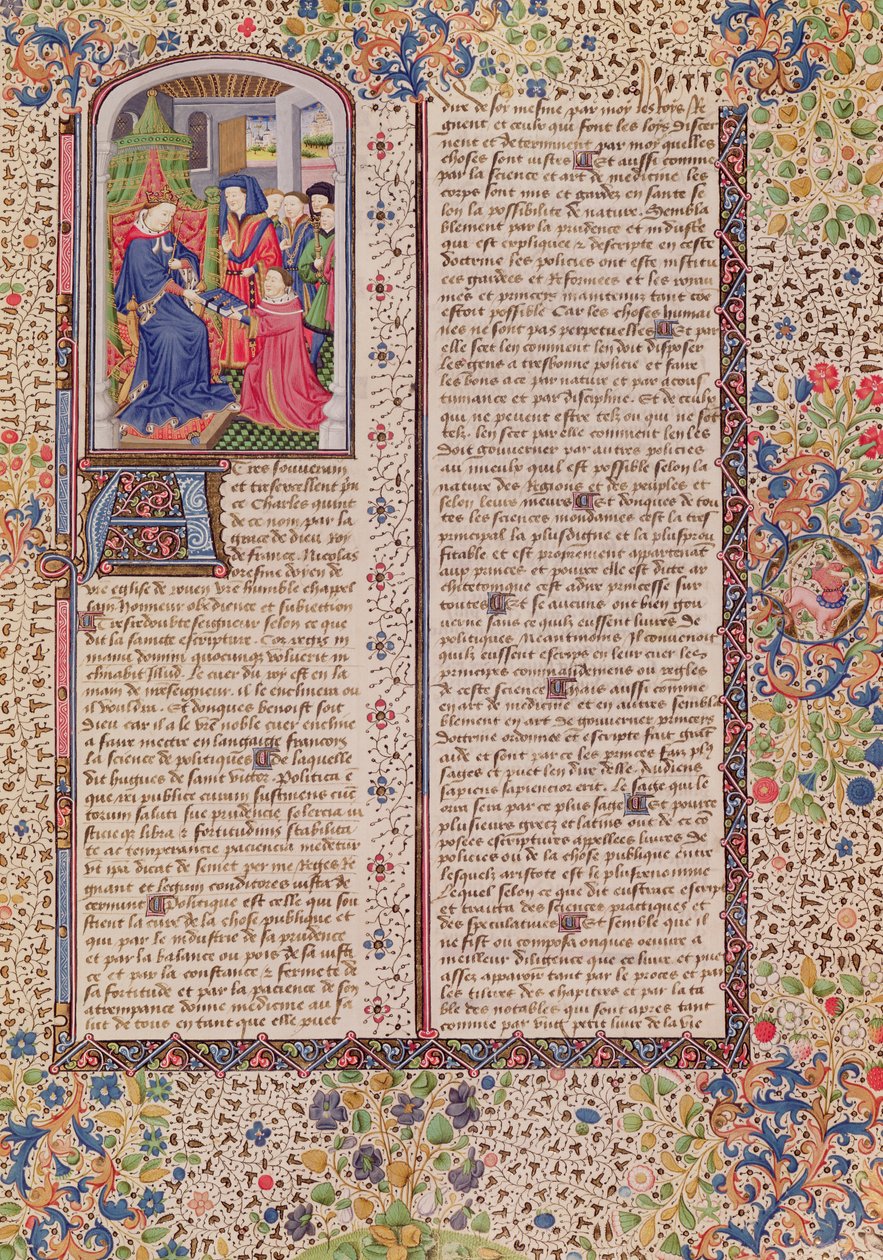 Ms 927 Fol.186 Siyasetin Krala Sunumu, Etik, Politika ve Ekonomiden Aristoteles (MÖ 384-322) by French School