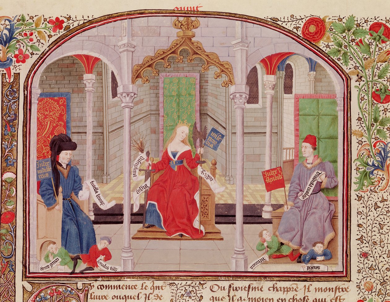 Ms 927 Fol.71v Etik, Politika ve Ekonomiden Adalet Teorisi, Aristoteles (MÖ 384-322) by French School