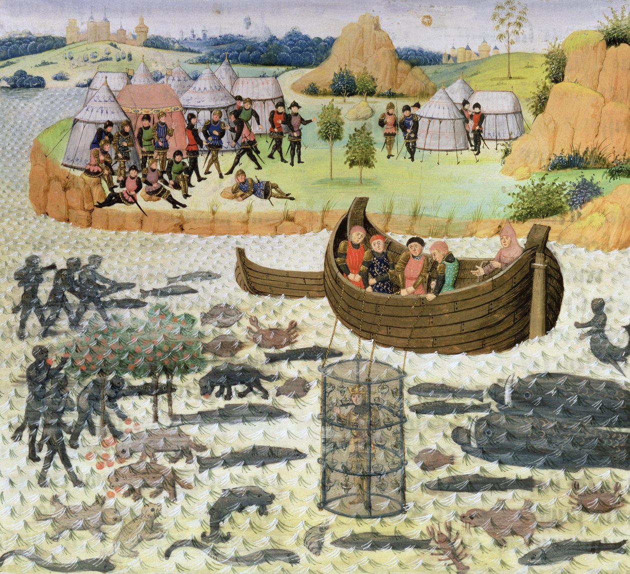Ms 9342 Fol.182 Büyük İskender (MÖ 356-323) Dalış Çanı Kullanımı by French School