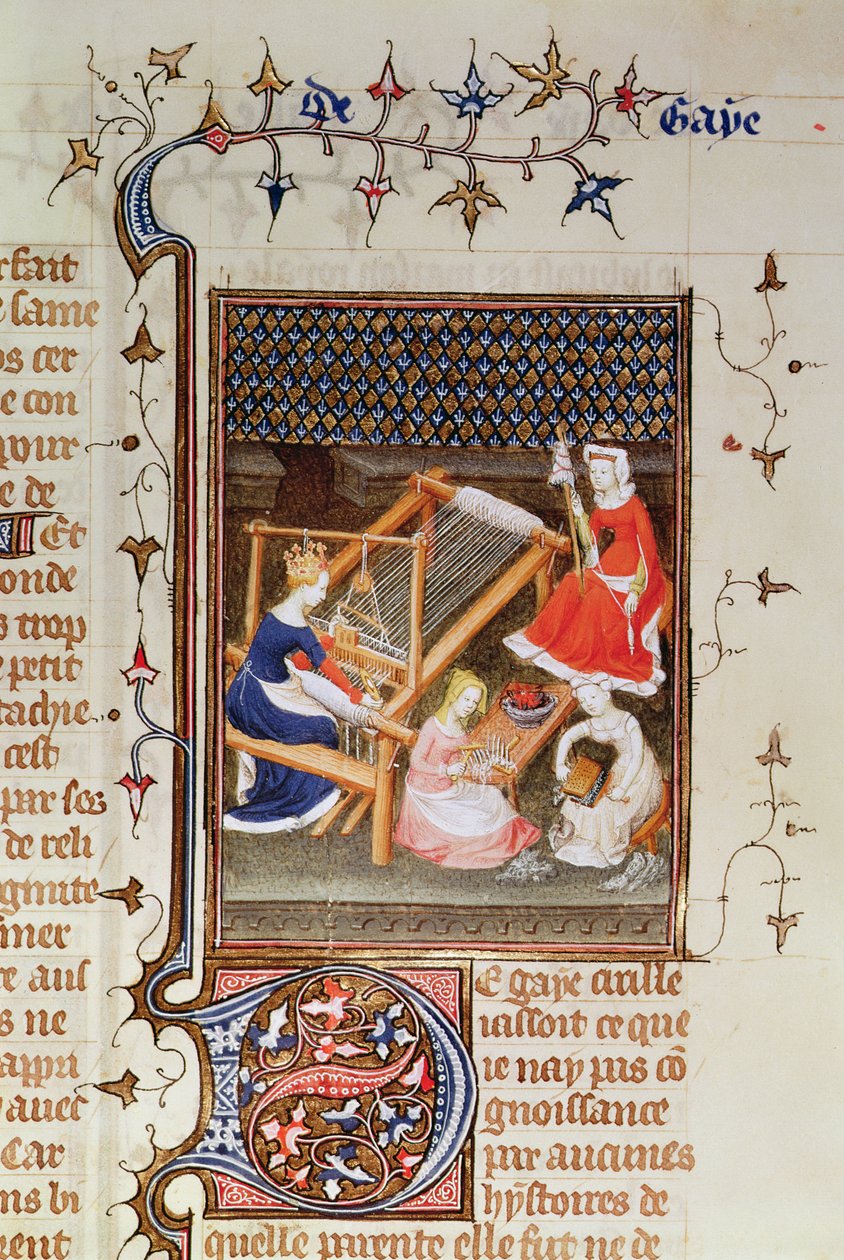 Bayan Fr 12420 fol.71 Tanaquil dokuma, `De Claris Mulieribus