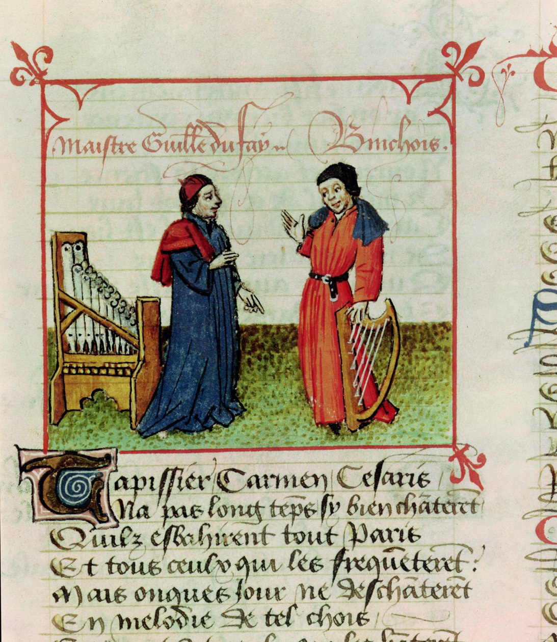 Ms Fr 12476 fol.98 Guillaume Dufay (d.1474) ve Gilles Binchois (d.1460) Le Champion des Dames, Martin le Franc (1410-61) 1440 by French School
