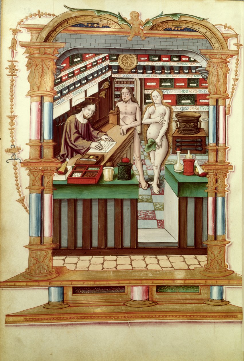 Bayan Fr 1537 Eczacı İsa, Adem ve Havva ile, Royal Chants on the Crowned Conception of Puy de Rouen by French School
