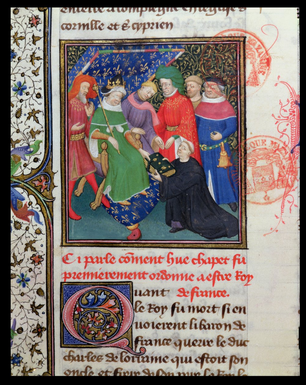 Bayan Fr 2029 fol.30v. Hugues I Capet (941-996), Şapkalı Kral by French School