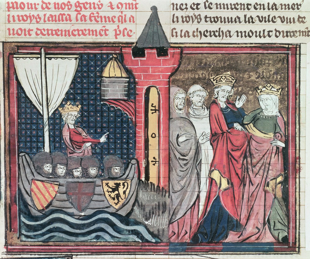 Bayan Fr 22495 Fol.101 Baldwin I Ürdün Nehrini Geçmek ve Karısından Vazgeçmek, Le Roman de Godefroi de Bouillon