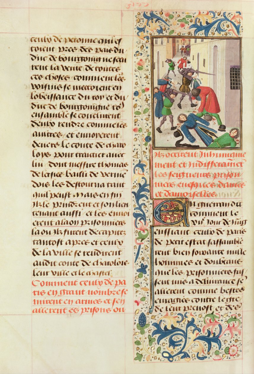 Ms Fr 2680 fol.260v Parisliler Laon Mahkumlarını Öldürüyor by French School