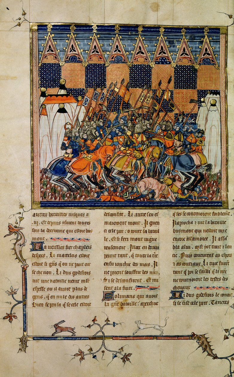 Bayan Fr. 352 fol. 49v Savaş sahnesi, Godefroi de Bouillon