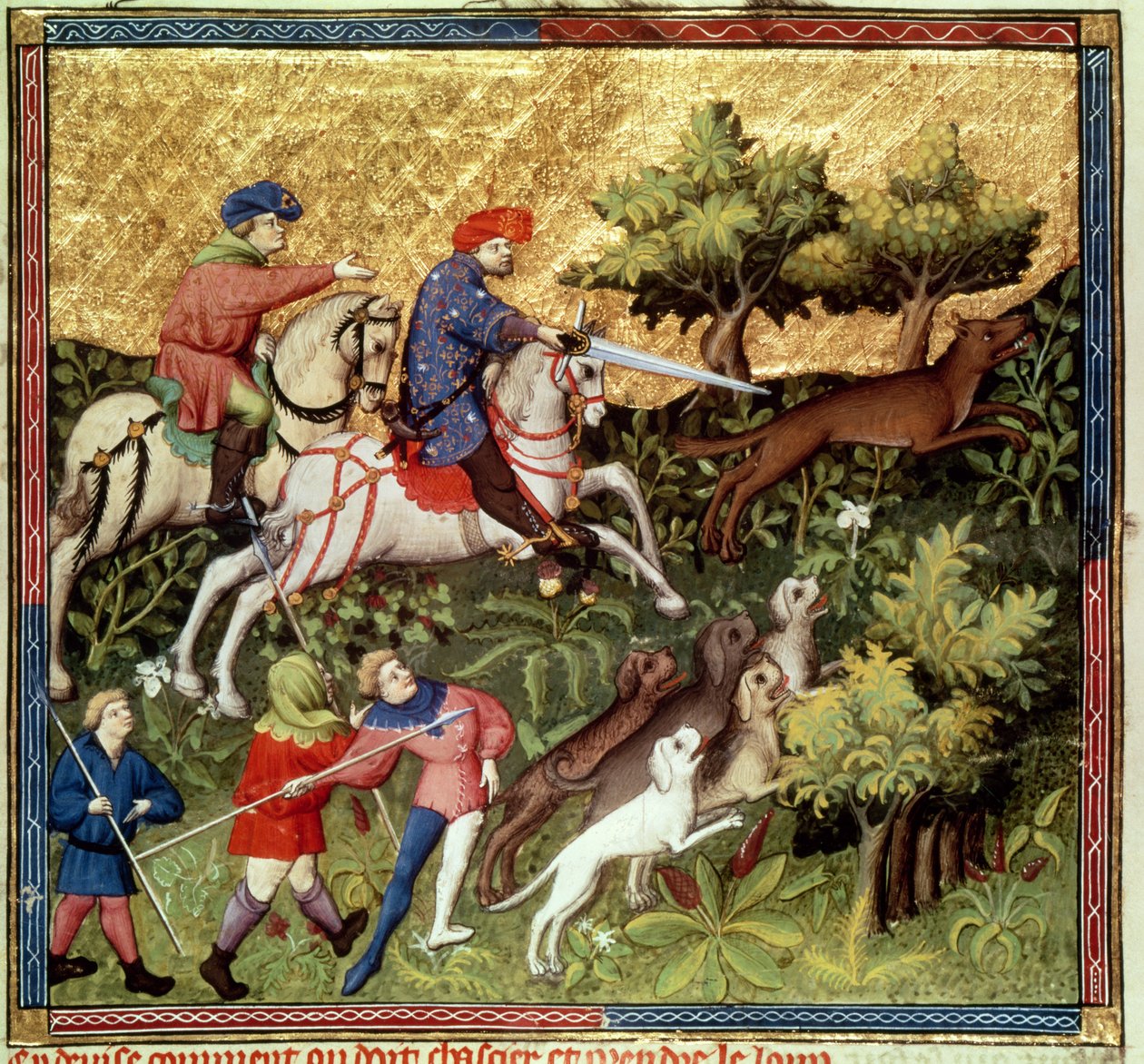 Bayan Fr 616 fol.96v Kurt avı, Gaston Phebus de Foix