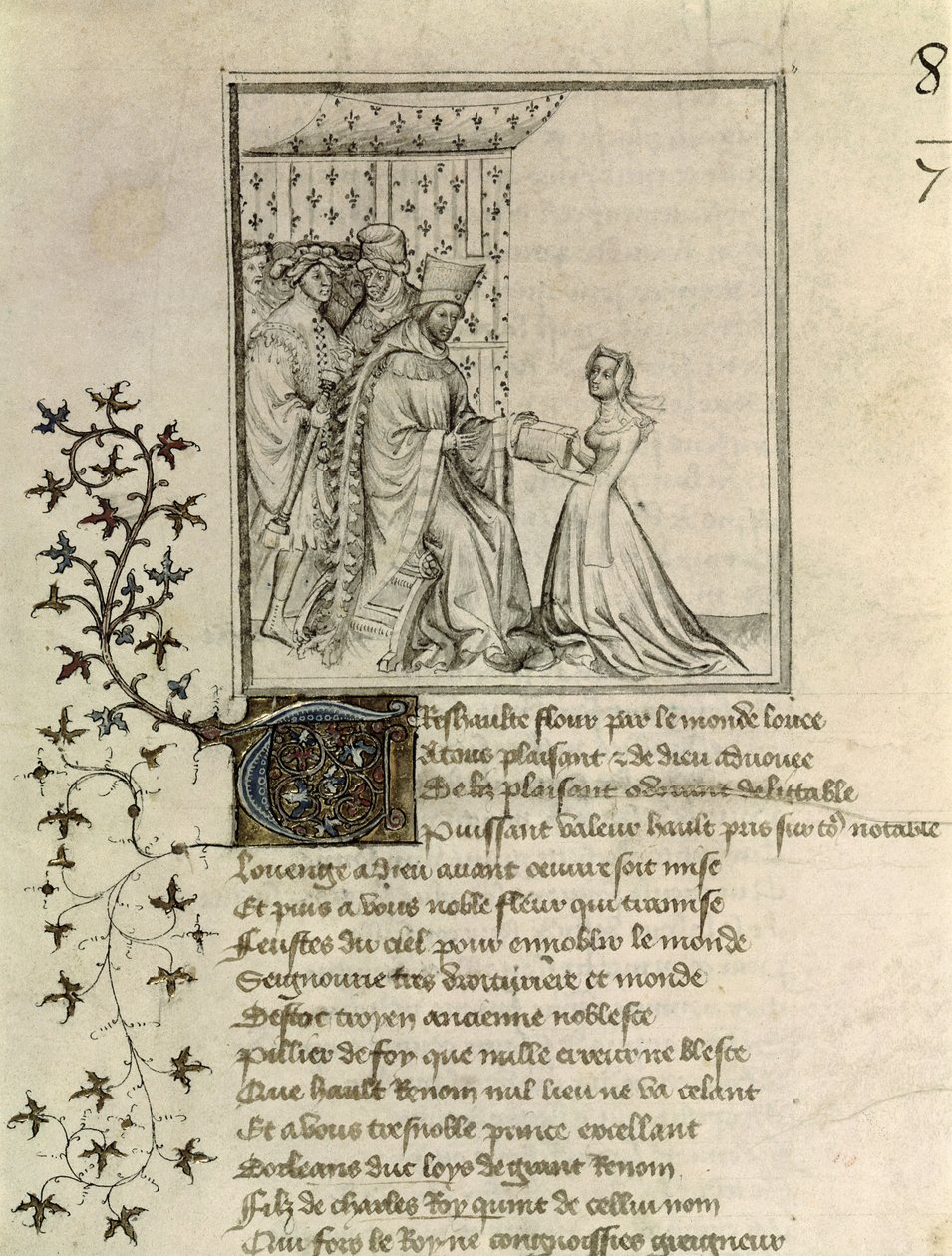 Bayan Fr 848 fol.1 Christine de Pisan (1364-1430) çalışmalarını Louis, Orleans Dükü