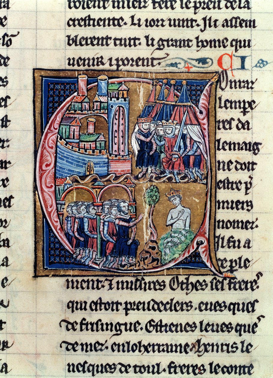 Fr 9081 fol.206 Tarihsel olarak ilk C harfini, Almanya İmparatoru III. Conrad (1137-52) ve Fransa Kralı VII. by French School