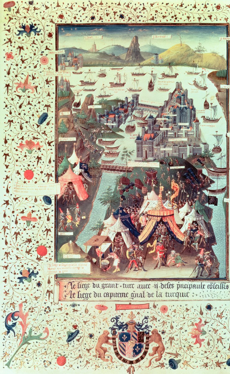 Ms Fr 9087 f.207v The Siege of Constantinople in 1453, Le Voyage dOutremer, Bertrandon de la Broquiere, c.1450-75 by French School