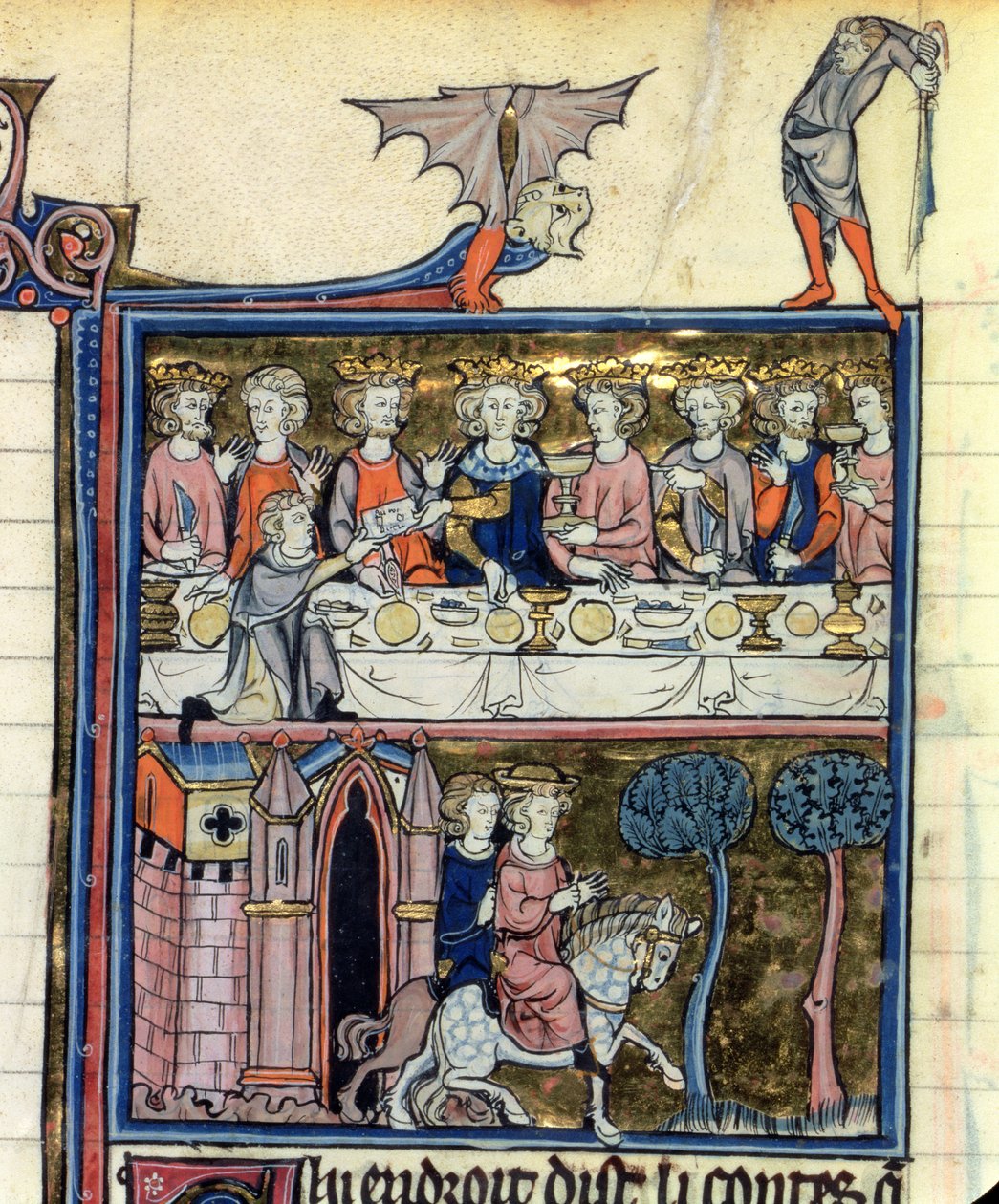 Ms Fr 95 f.326 Kral Arthur ve Masanın Etrafındaki Şövalyeleri, lHistoire de Merlin