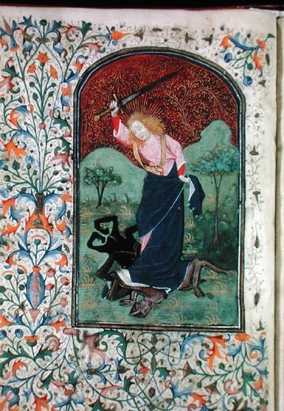 Ms Gen 288 f.84v Bir canavarla güreşmek, c.1460 (parşömen) by French School