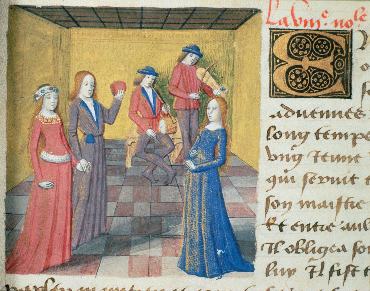 Ms Hunter 252 f.19r Müzik ve flört, Les Cent Nouvelles Nouvelles