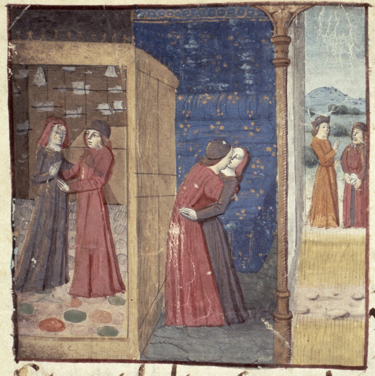 Ms Hunter 252 f.27v Öpüşme, Les Hundred Nouvelles Nouvelles