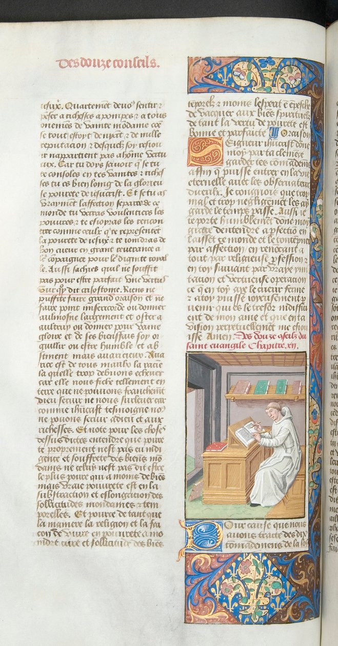 Bayan Hunter 36-39, cilt 3 fol.47v Beyazlar içinde bir Carthusian keşiş bir el yazması yazar, Vita Christi