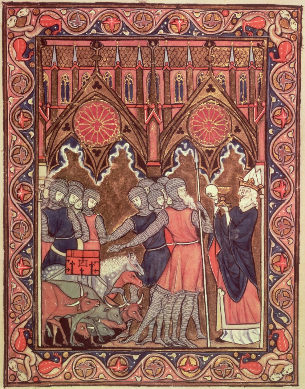 Ms Lat 10525 fol.6 Abraham tutsaklarını ve ganimetini Melchizedek