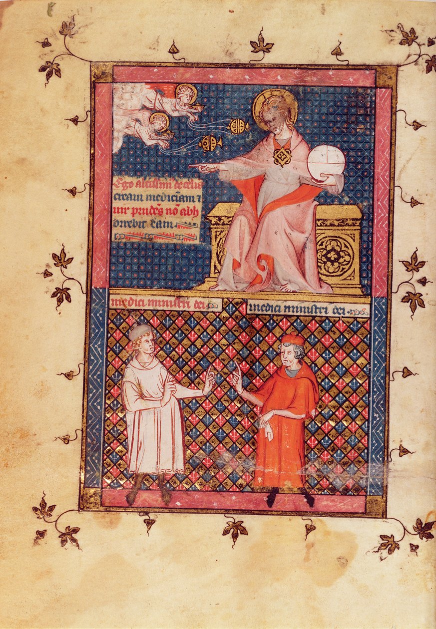Ms Lat 14023 fol.1v Tanrı tıbbı yaratıyor ve doktorlara bilgi veriyor, İbn Sina