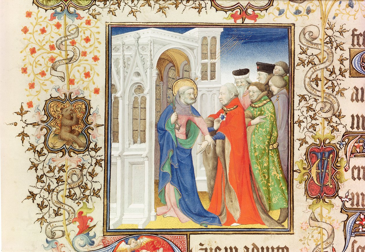Ms Lat 919 fol.96 St. Peter Leading Jean de France (1340-1416) Duke of Berry in Paradise, Grandes Heures de Duc de Berry
