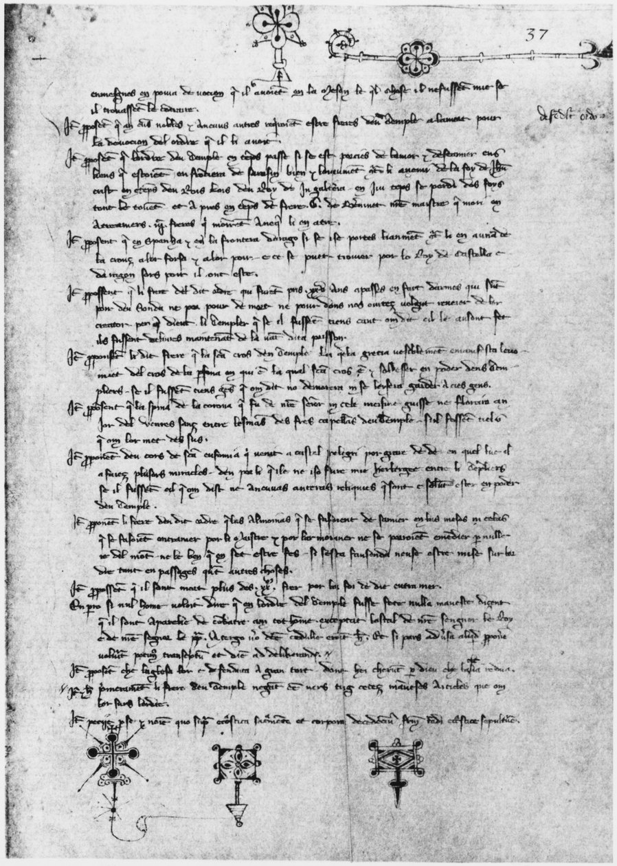 Ms Latin 11795 fol.37 Tapınak Şövalyeleri mahkemesinden metin sayfası by French School
