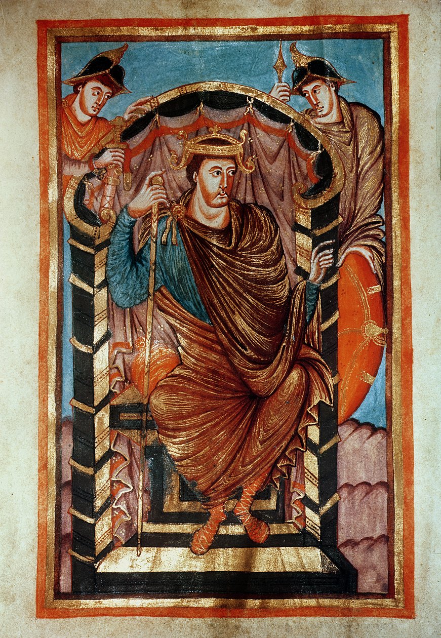 Ms Latin 266 fol.1v Lothair I (795-855) Enthroned, Evangiles de Lothaire