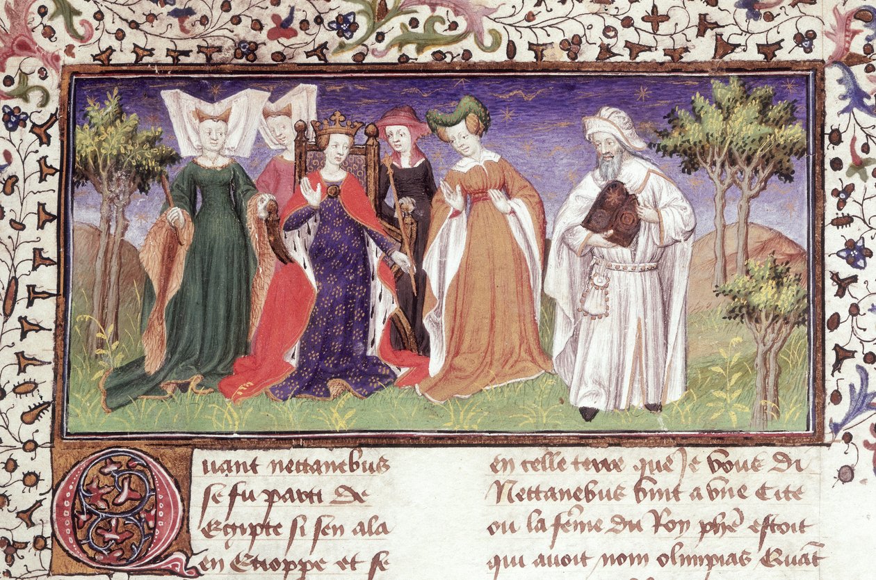 Ms Royal 20 B.XX fol.7 Olympias ile Nectanebus, Pseudo-Callisthenes tarafından yazılan 