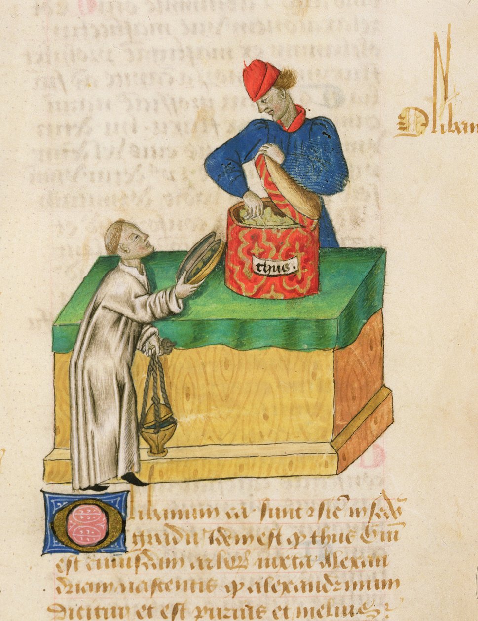 Ms Tractatus de Herbis, Dioscorides, fol.104r The Incense Seller by French School