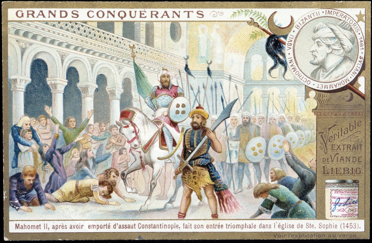 Muhammed II: St. Spohie kilisesinin muzaffer girişi, Konstantinopolis - kromo. Liebig by French School