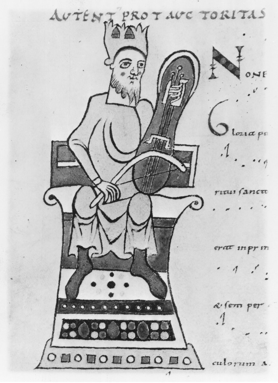 Bir crouth oynayan müzisyen by French School