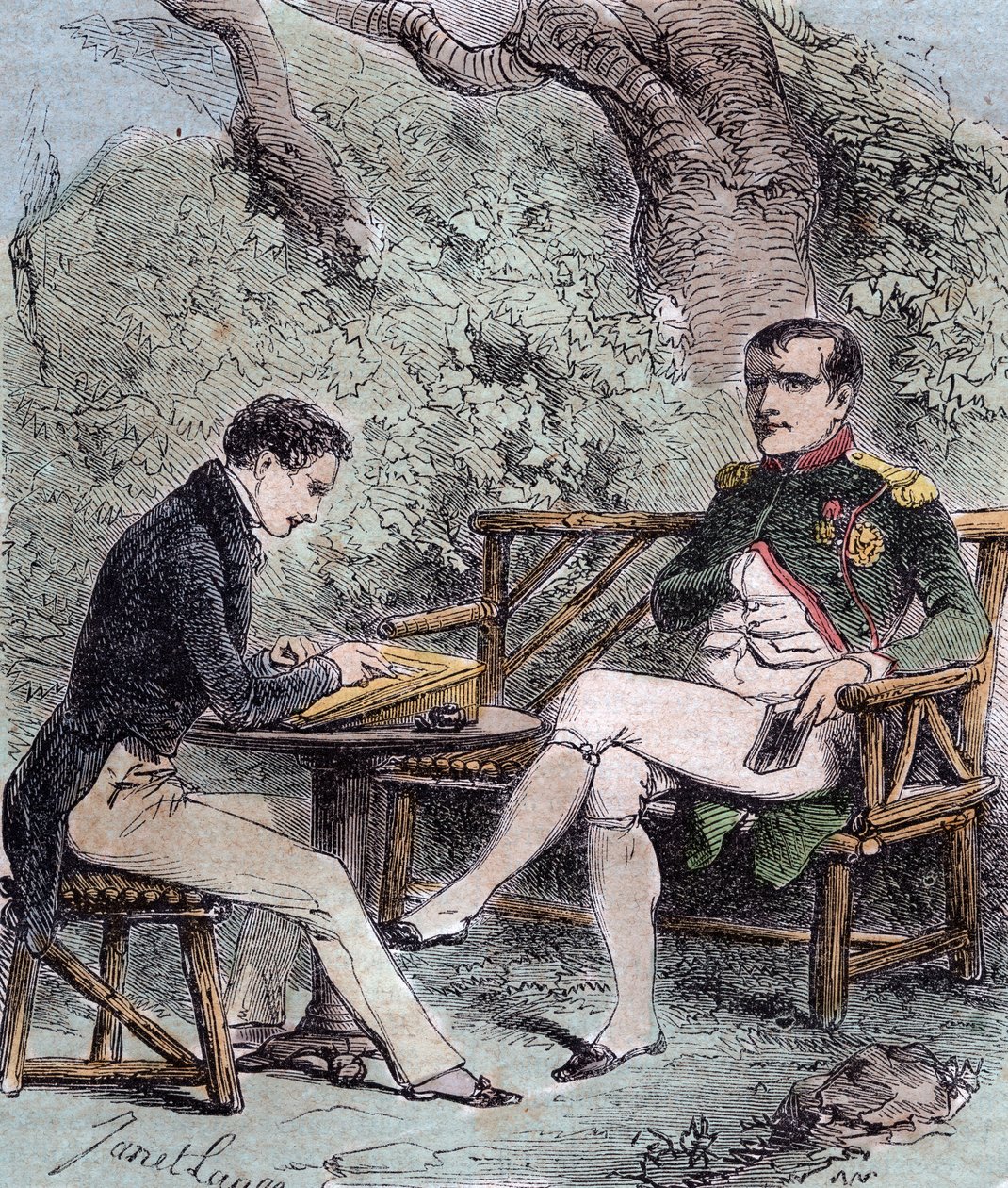 Napoleon a Sainte-Helene - Napolyon anılarını Emmanuel de las Cases'in oğlu Emmanuel Pons de Las Cases'e (1800-1854) yazdırır, - Emmanuel de las Cases'den, Napoleon, Memorial de Sainte-Helene by French School