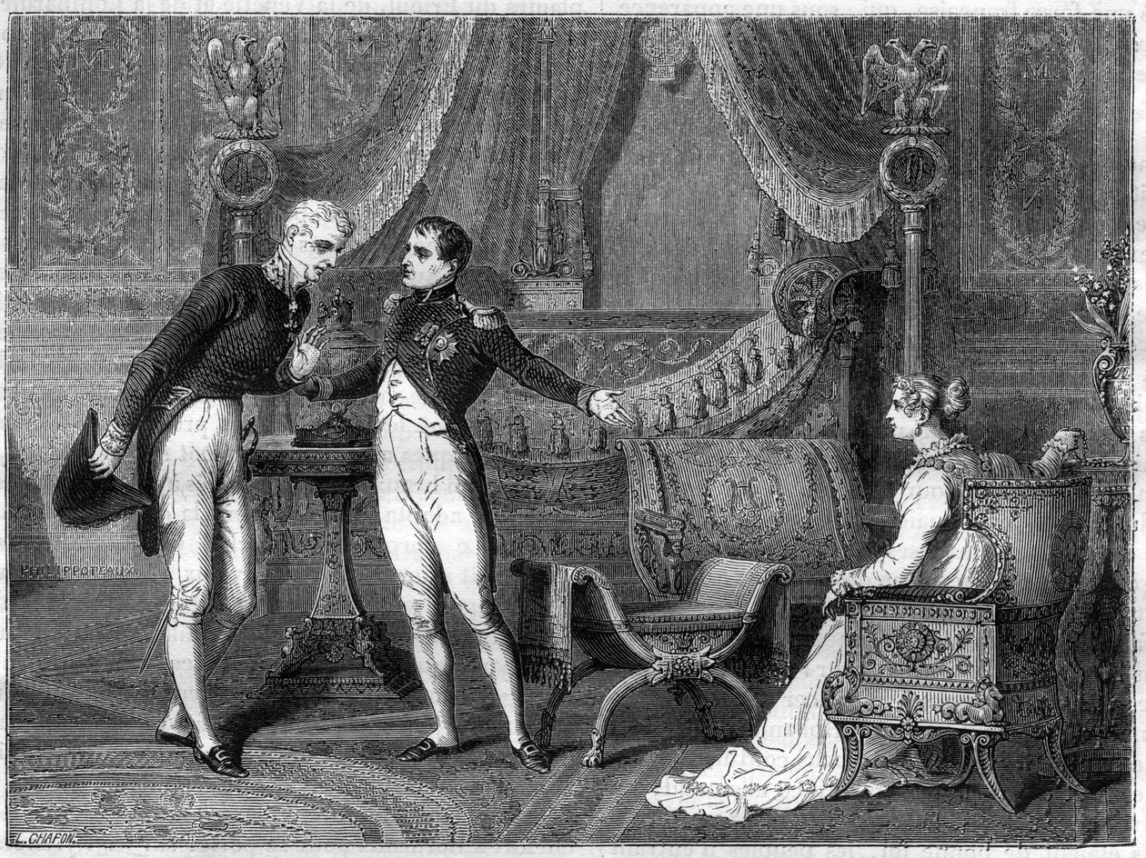 Napolyon, karısı Marie-Louise ve Prens Metternich konuşuyor by French School
