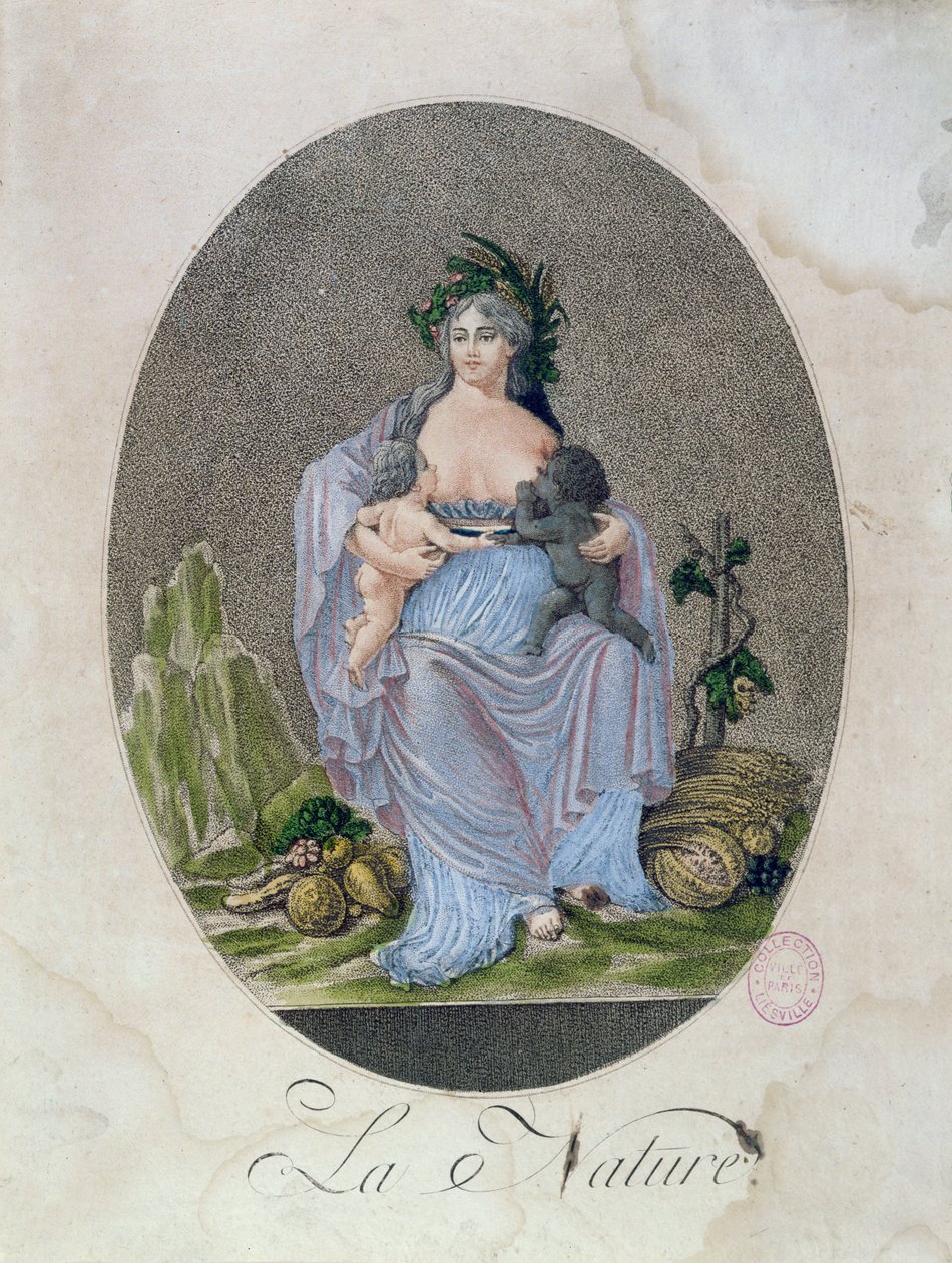 Doğanın Siyah Bir Bebeği ve Beyaz Bir Bebeği Emzirmesi, c.1792 by French School