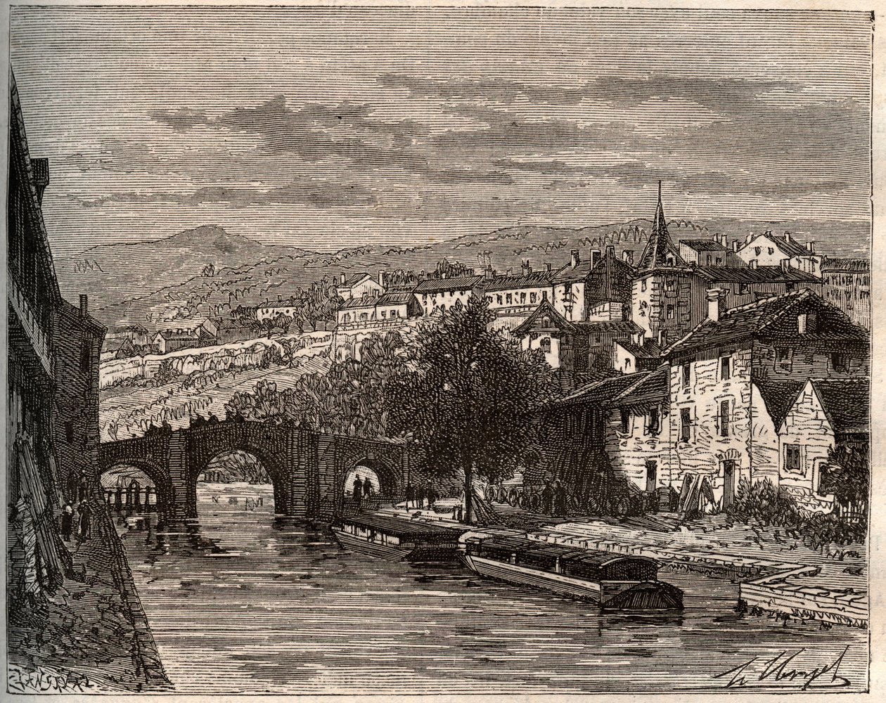 Nerac - Lot-et-Garonne - V.A. Malt-Brown tarafından “La France illustrée: coğrafya, tarih, istatistiksel yönetim” de gravür. 1884 by French School