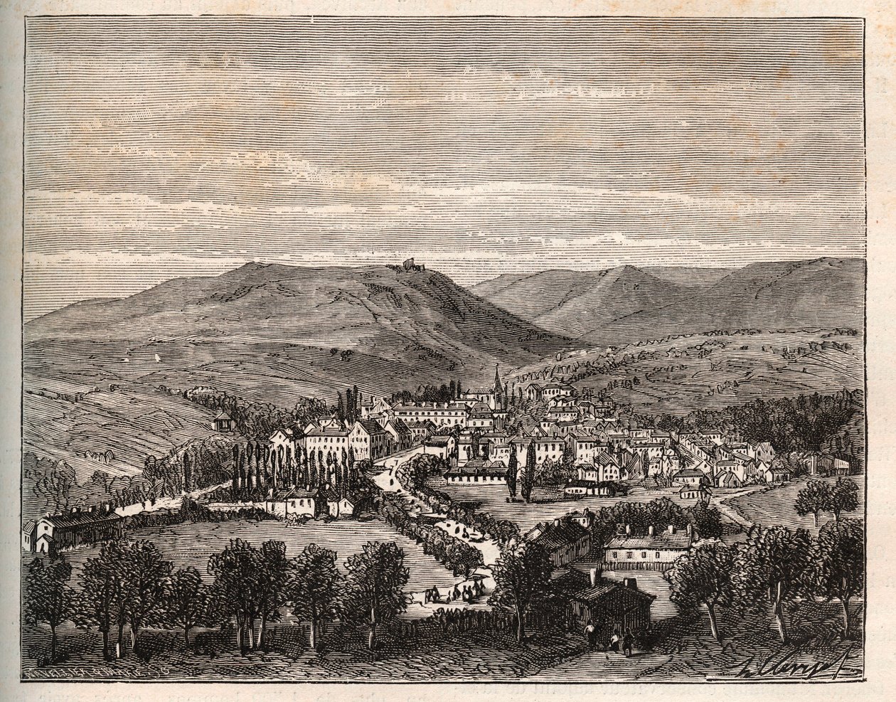 Alsace'deki Niederbron-les-Bains - VA Malt-Brown tarafından “La France illustrée: coğrafya, tarih, istatistiksel yönetim” de gravür. 1884 by French School