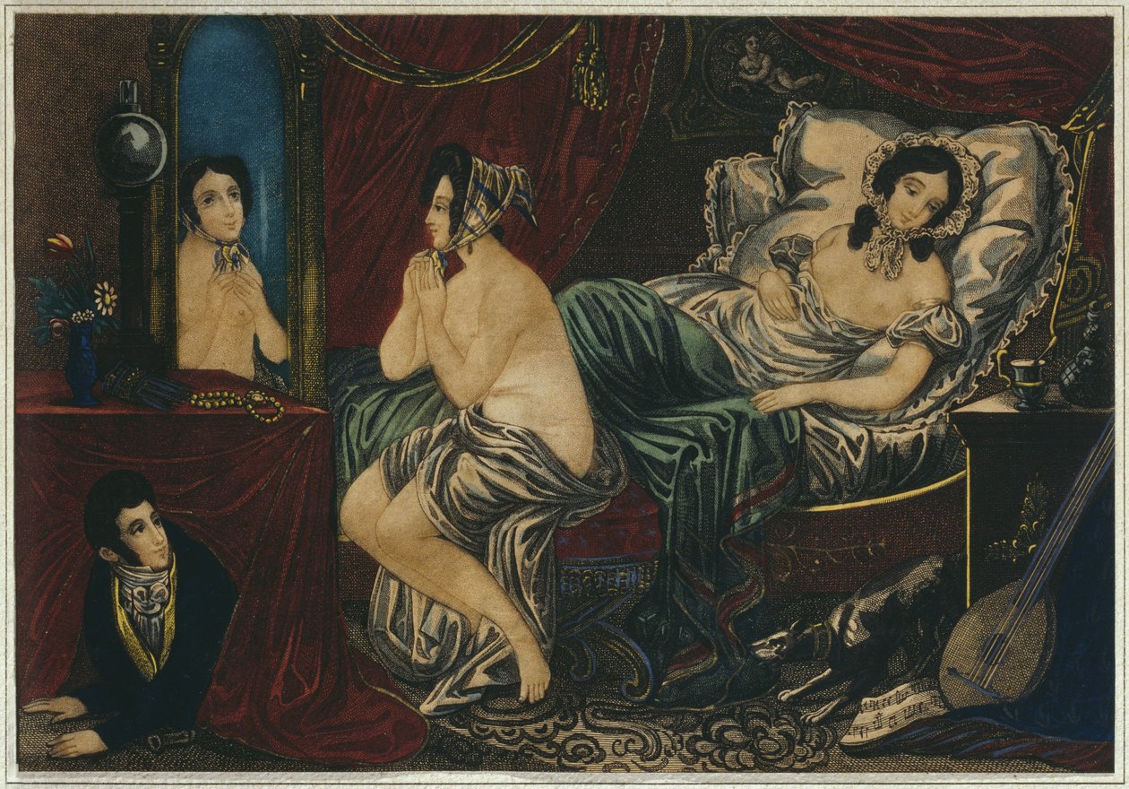 Gece, yatma vakti, 19. yüzyılın başları (renkli gravür) by French School
