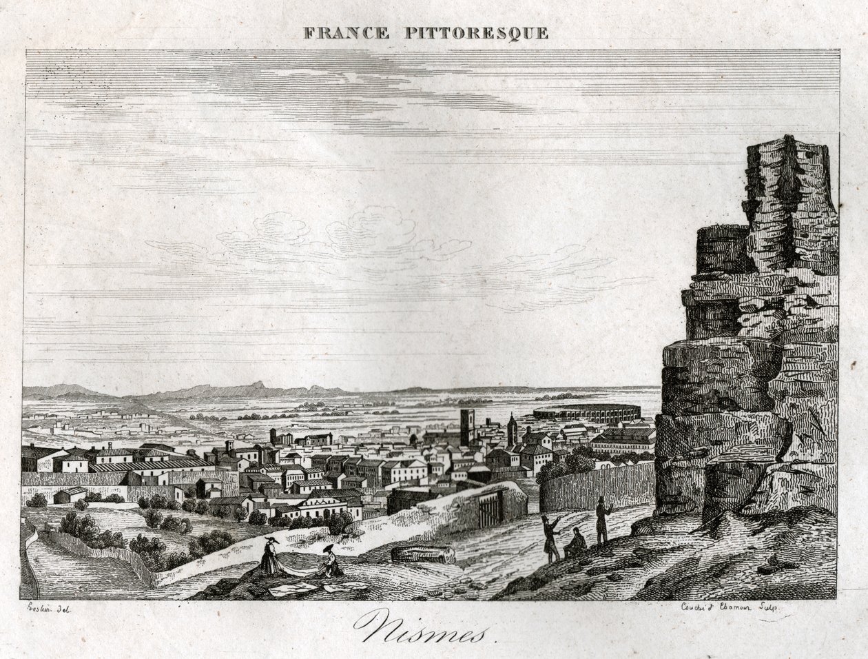 Nimes. (gravür, yaklaşık 1850) by French School