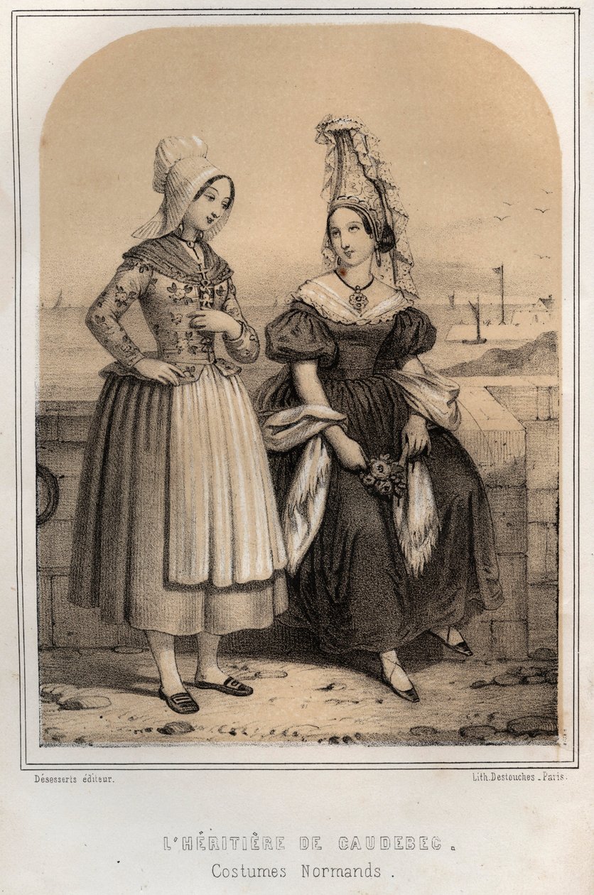 Norman Kostümleri - Caudebec'in varisi - MORING MICHEL'in “LE SOURIES DE MON UNCLE MEMORYES ET RECITTS DE Voyages” adlı gravürü - 19. yüzyıl sonu by French School