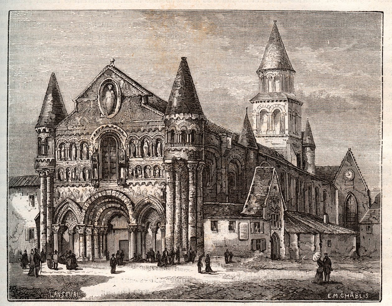 Poitiers tarafından Notre Dame (Notre-Dame) - V.A. Malt-Brown tarafından “Fransa resimli: coğrafya, tarih, istatistiksel yönetim” gravürü. 1884 by French School