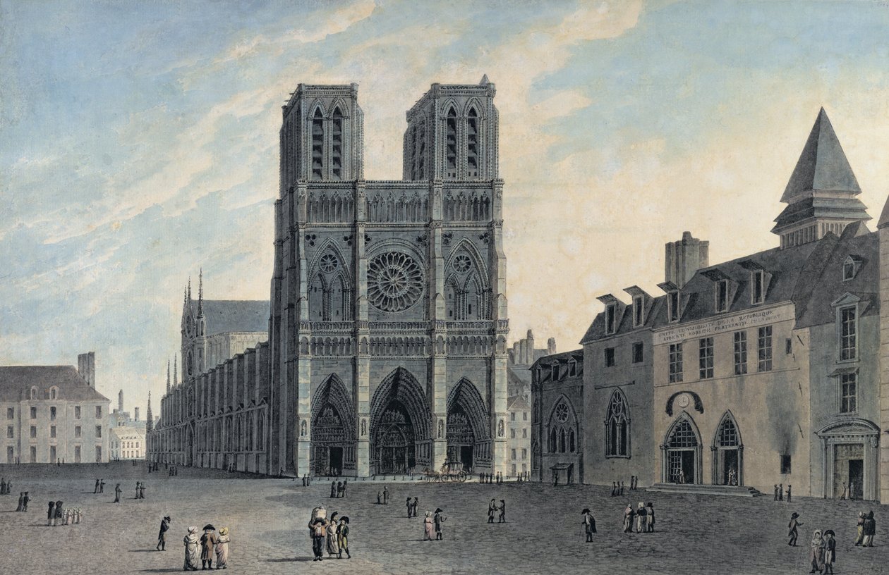 Notre Dame, on dokuzuncu yüzyılın başları (renkli gravür) by French School