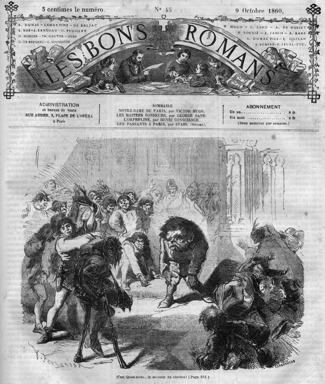 Roman serisi: Victor Hugo (1802-1885) tarafından yazılan “Notre Dame de Paris”. Kalabalık korkmuş ve Quasimodo