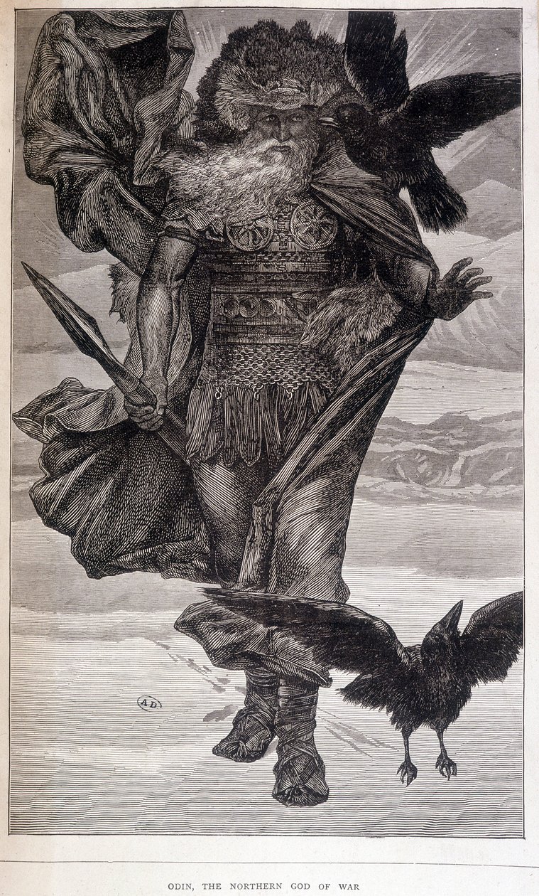 Odin, Cermen savaş ve şiir tanrısı - gravür by French School