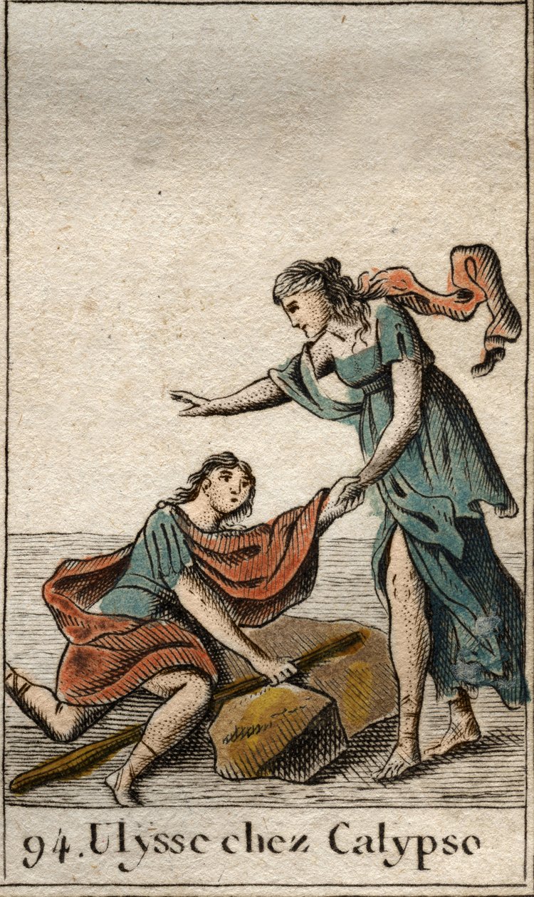 Homere Odyssee: Perisi Calypso tarafından adasında toplanan Ulysses. (Homer