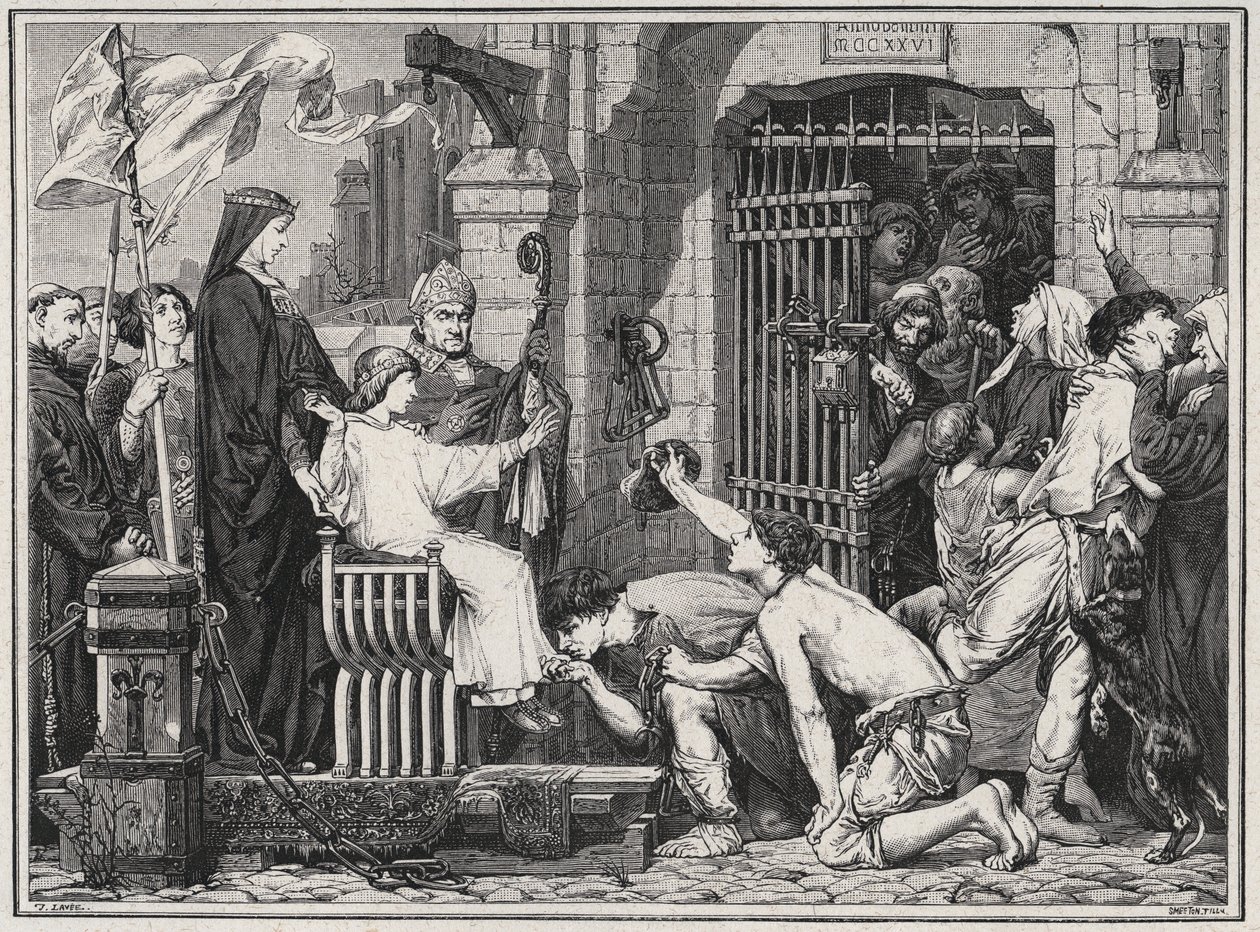 Geleceği (1227) vesilesiyle, genç Louis IX mahkumları serbest bıraktı - Louis Dumas 1889