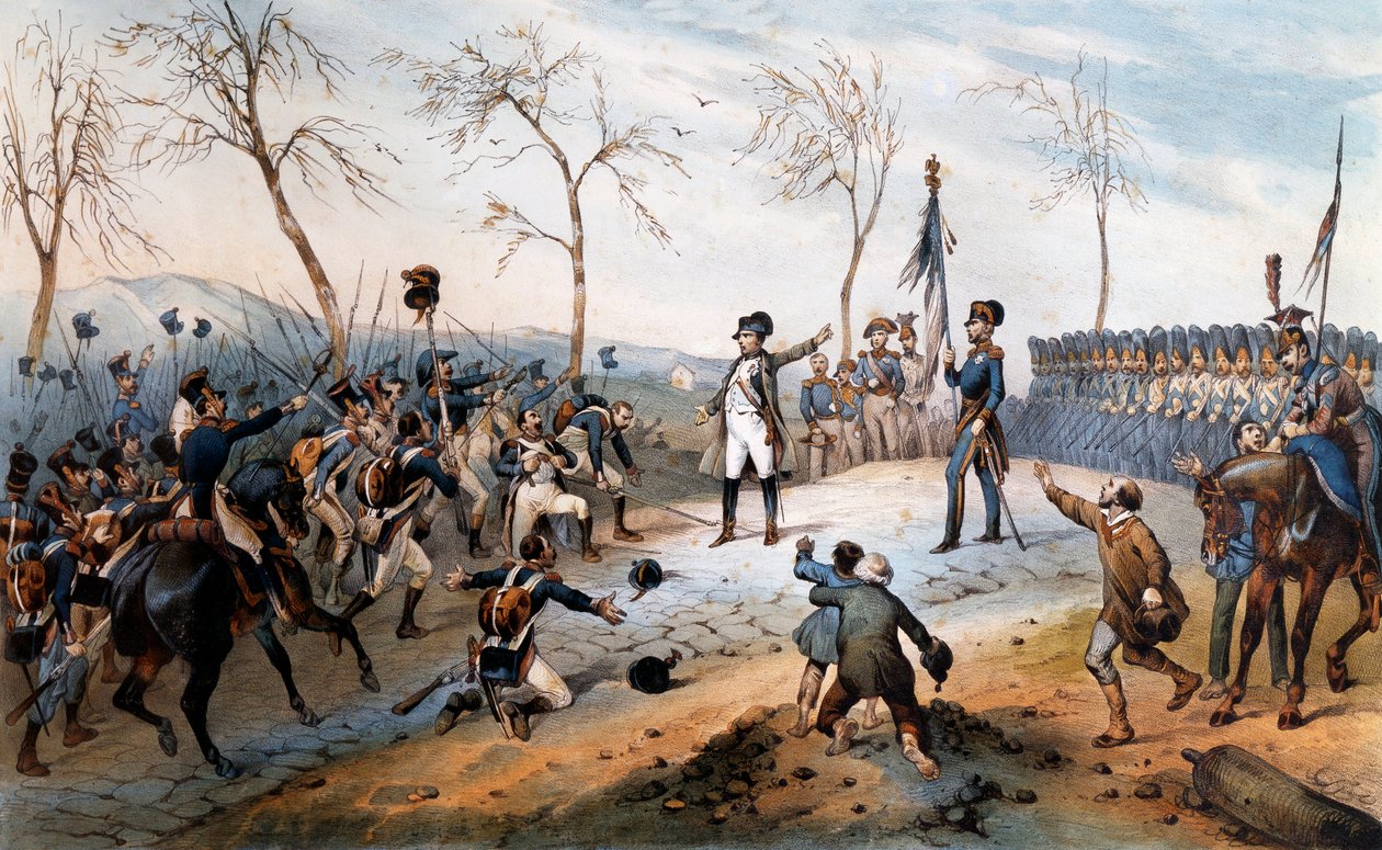 Yüz gün: “” Napolyon Bonapart (1769-1821) Elba adasındaki sürgünden dönüyor 1815 - Napolyon'un Elba'dan dönüşü. by French School