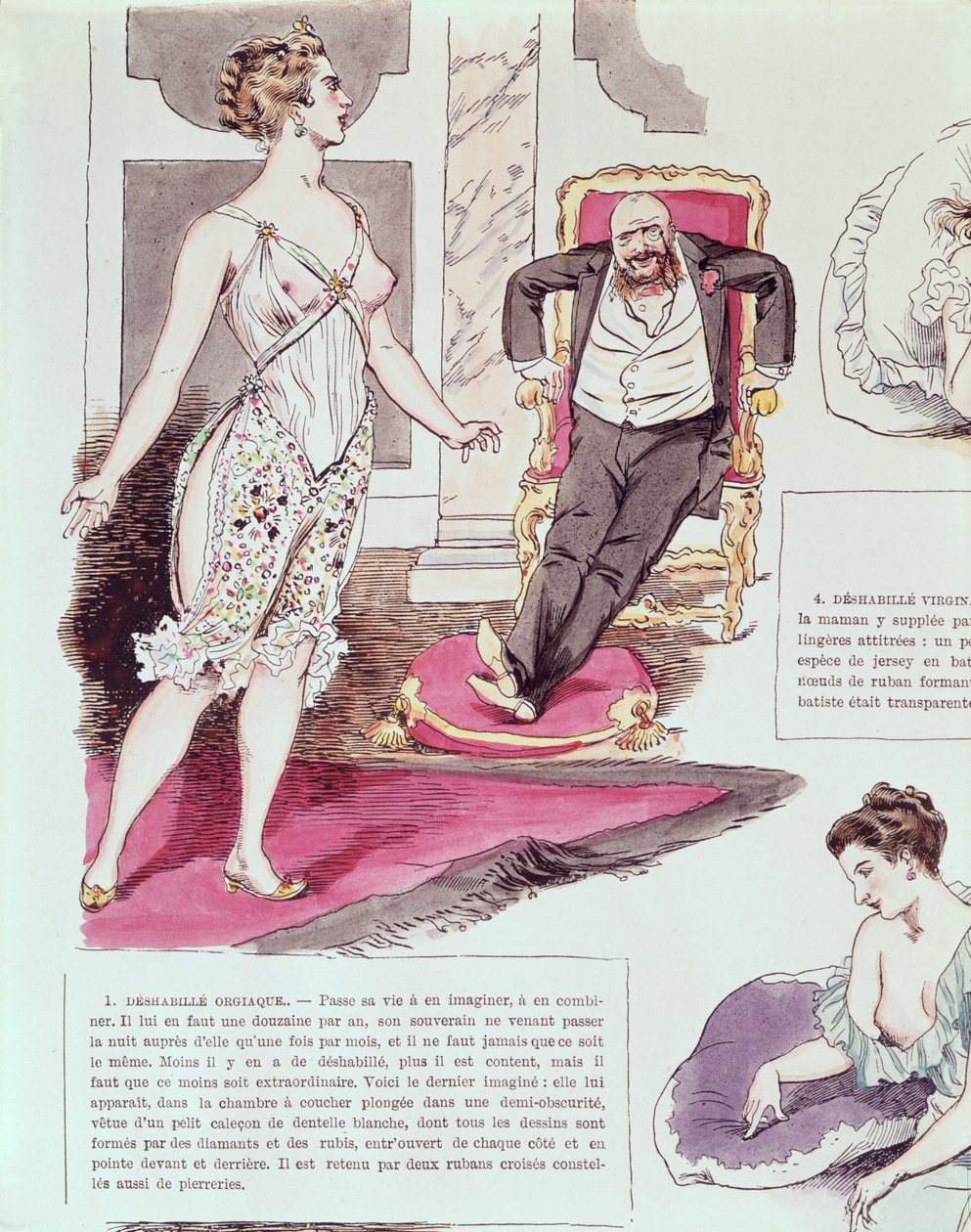 Orgiastic Sabahlık, La Vie Parisienne'den bir çizim, c.1870-80 (renkli gravür) by French School